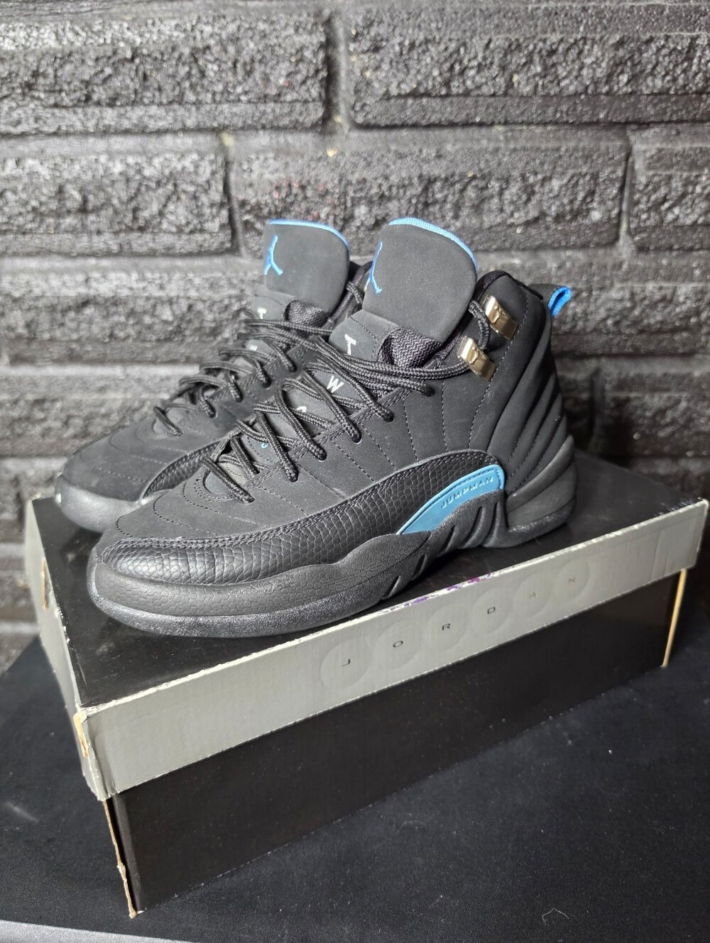 Nike Air Jordan 12 Retro 2009 Nubuck Black-University Blue Sneakers, Size 4Y